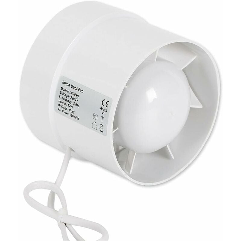 Ventilateur tubulaire pour salle de bain avec roulement à billes - 100 / 125 / 150 mm - Pour wc, salle de bain, serre, cuisine - Rond - 100 mm