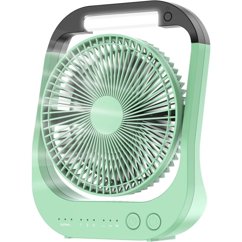Ventilateur USB, 10000 mAh Rechargeable Batterie Ventilateur, Ventilateur de Camping 8', Pivotant à 180°, lumière LED, Minuterie, Ventilateur pour le
