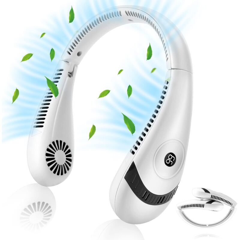 Ventilateur USB - Ventilateur de Cou Portable avec Affichage LED, Ventilateur de Cou Pliable Batterie 5000mAh, 3 Niveaux, pour Cuisine Extérieure