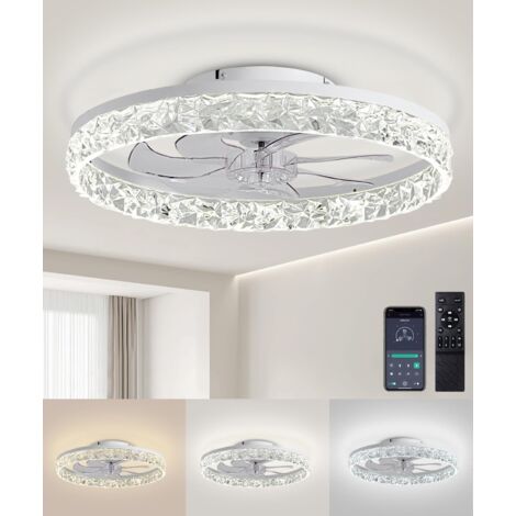 Ventilateurs de plafond avec éclairage et télécommande, ventilateur de plafond à profil bas de 19,7 pouces avec éclairage, intensité variable de 3000 à 6500 K, changement de température de couleur en 