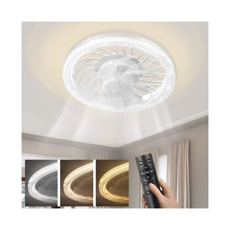 Ventilateurs de plafond avec lumières et télécommande, ventilateur de plafond à profil bas à intensité variable, ventilateur de plafond encastré E27