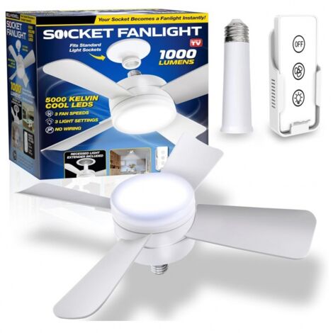 Ventilateurs de plafond avec lumières, lampe de ventilateur à douille E27 avec télécommande et rallonge, intensité variable, 3 vitesses de vent, 40 cm