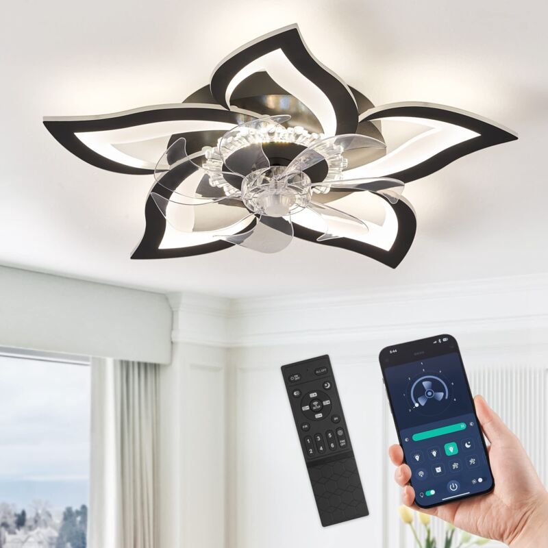 Ventilateurs de plafond Flower avec éclairage, petit ventilateur de plafond moderne à profil bas de 27 pouces, plafonnier LED à intensité variable,