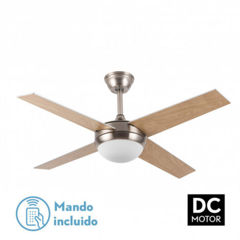 Ventilator dc ciro 2xe27 nickel 4 asp.rev. silber/buche 35/45x116,8d Fernbedienung &amp Zeitschaltuhr