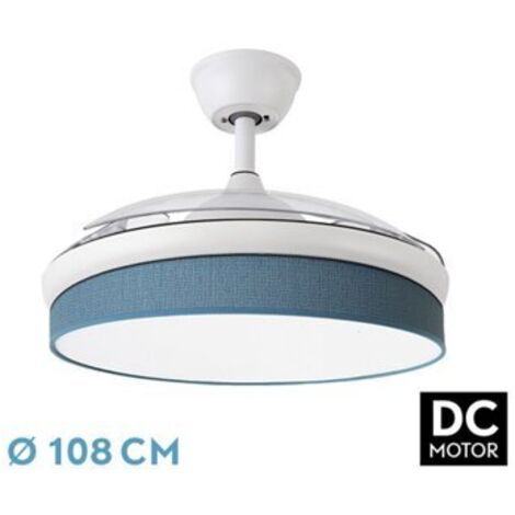 Ventilator DC FASHION --Ventilator Weiß  mit drei ABS-Klappflügeln und blauem Diffusor  6 einstellbare Geschwindigkeiten  3 Temperaturen  3 Lichter  Zeitschaltuhr und Fernbedienung im Lieferumfang ent