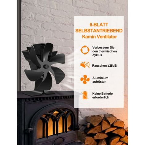 Ventilatore a 6 pale per stufa a legna, ventilatore per camino a energia termica, ventilatore silenzioso con protezione contro il surriscaldamento per stufe a legna, caminetti a gas, stufe a legna e s