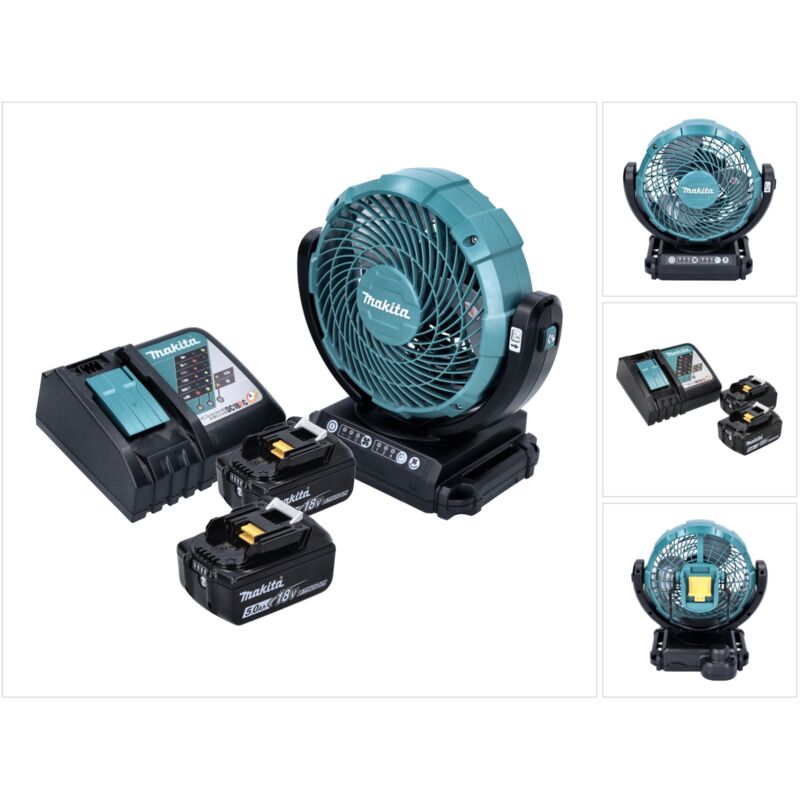 Ventilatore a batteria Makita dcf 102 rt 18 v 18 cm + 2x batteria ricaricabile 5,0 Ah + caricabatterie