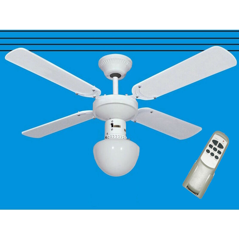 Image of Ventilatore a da soffitto bianco con telecomando e punto luce 105 cm lampadario