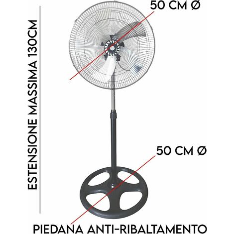 BAKAJI Ventilatore a Colonna Piantana Acciaio Inox Potenza 50W Diametro  Pale 40cm 3 Velocità Selezionabili Altezza regolabile Oscillazione  Orizzontale