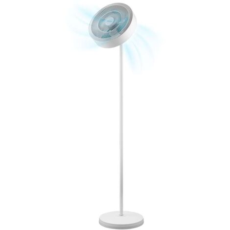 Ventilatore a piantana con anello luminoso a LED con motore a corrente continua e uscita dell'aria reversibile, potenza 36 W, touch control e telecomando, tre altezze regolabili.