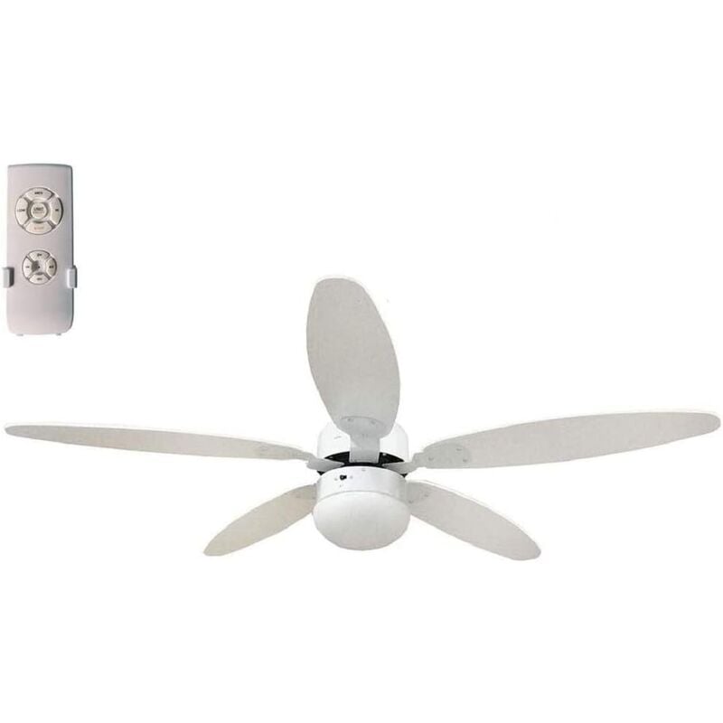 Image of Ventilatore a soffitto Ø130cm 5 pale con telecomando luce Reversibile 70W Bianco