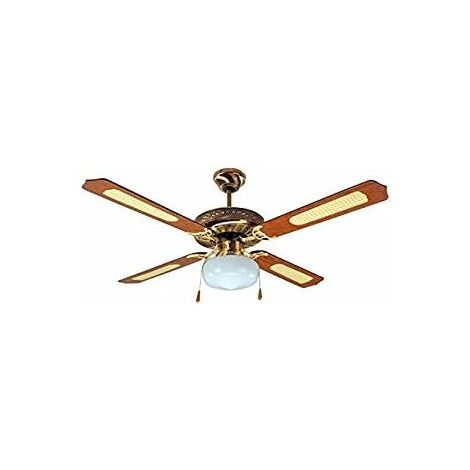 Ventilatore a soffitto 3 velocit� con luce lampadario 4 pale color legno marrone