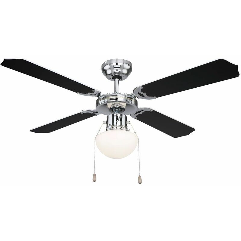 Image of Ventilatore da soffitto a led con illuminazione Interruttore a tirare 3 passi avanti/indietro, pale reversibili 106,6 cm