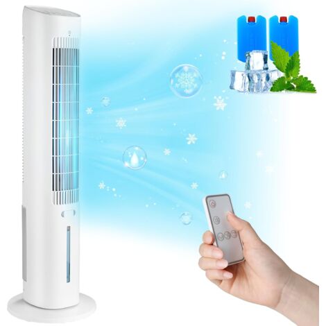 Ventilatore a torre 4 in 1: raffrescatore d'acqua + diffusore di aromi + 3 velocità (5,5 m/s max) - timer 12 ore, oscillazione 48° e modalità notturna silenziosa per interni/ufficio