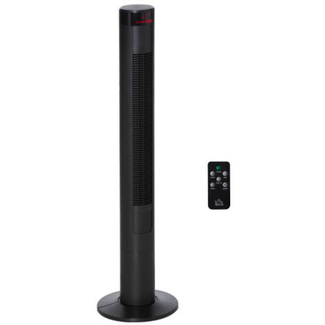 Ventilatore a torre con telecomando, oscillazione 70°, timer 12 ore, 3 velocità, nero, 45W