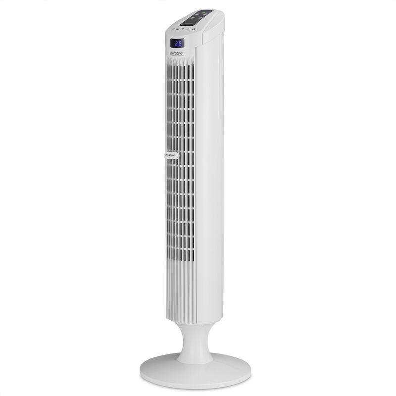 Monzana Ventilatore a Torre Oscillazione Telecomando Modalità notte 3 Velocità Timer e Box per Aromi Fan Ventilatore a Pianta bianco