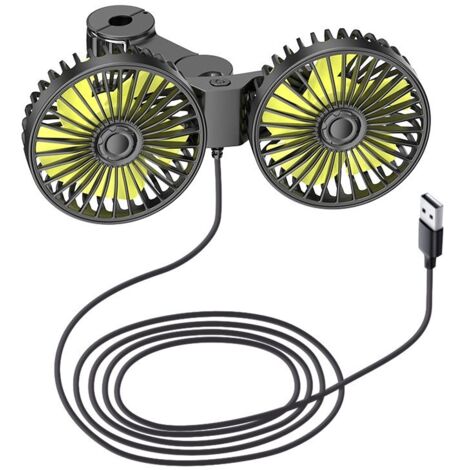 Ventilatore Auto Doppia Testa 12V, Alimentazione USB - 360° Rotazione Regolabile e Silenzioso per Sedile Posteriore, 3 Velocità - Perfetto per Bambini e Cani in Macchina