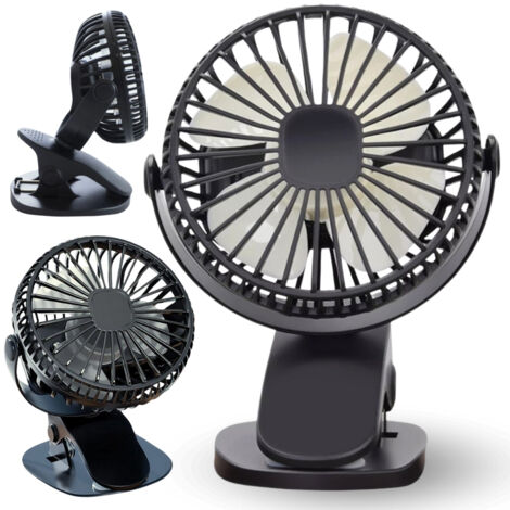 Ventilatore con clip, mini ventilatore, ricarica USB, mobile, nero, da scrivania