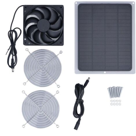 Ventilatore con pannello solare da 6W e rete protettiva, serra impermeabile per pollaio esterno