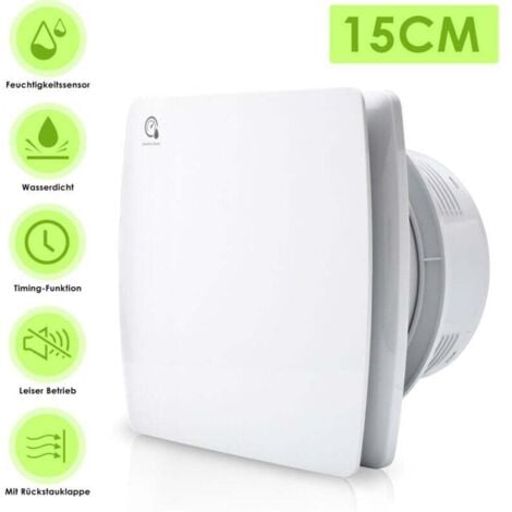ALOVEZ Ventilatore da bagno ALOVZE da 150 mm a parete, ventilatore silenzioso con deflettore di ritorno, timer, sensore di umidità