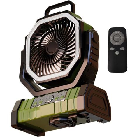 Ventilatore da campeggio con velocità regolabile e luce LED per tende, batteria a lunga durata da 10W e 20.000mAh per campeggio e viaggi.