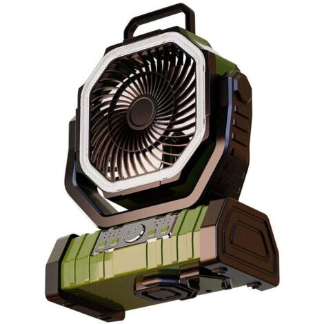 Ventilatore da campeggio da 20000 mAh, ventilatore portatile ricaricabile a 4 velocità, ventilatore USB silenzioso con luce LED, telecomando e gancio, verde