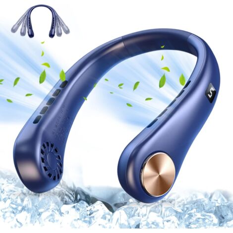 Ventilatore da collo Leafless, ricaricabile e regolabile, dimensioni 2022, con comodo cinturino in silicone, ventilatore USB portatile da 3600 mAh a 5 velocità per donne/uomini (blu)