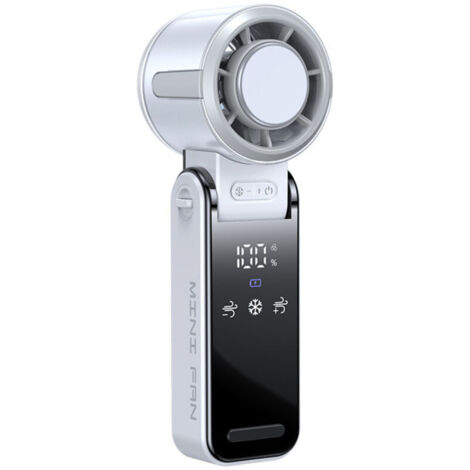 Ventilatore da collo ricaricabile, portatile, con batteria a lunga durata, leggero, dispositivo di raffreddamento per esterni con display digitale, ideale per escursionismo, casa e trekking.
