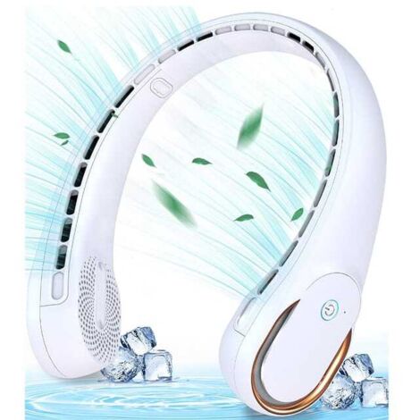 Ventilatore da collo, ventilatore da collo portatile senza pale, 3 velocità regolabili, ventilatore a mani libere ricaricabile tramite USB, bianco