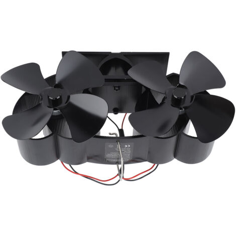 Ventilatore da riscaldamento in alluminio a 4 pale alimentato a calore con spina a doppia testa per la sostituzione, nero.