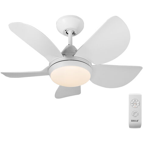 Ventilatore da Soffitto 5 Pale Lampada con Luce LED e Telecomando 76 cm Bianco