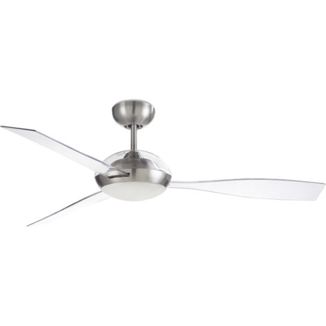 Ventilatore da soffitto a 3 pale 132 cm con luce LED nichel satinato, pale trasparenti Tra Ventilador de techo de 132 cm con 3 aspas con luz LED níquel satinado, aspas transparentes