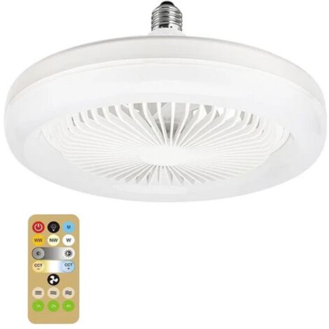 BES Ventilatore da Soffitto Attacco E27 Lampadina LED Plafoniera Telecomando 24cm