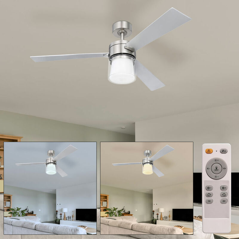 Image of Ventilatore da soffitto con illuminazione e telecomando Plafoniera led con ventola luce dimmerabile, timer avanti-indietro, 18W 990Lm 3000-6000K, p