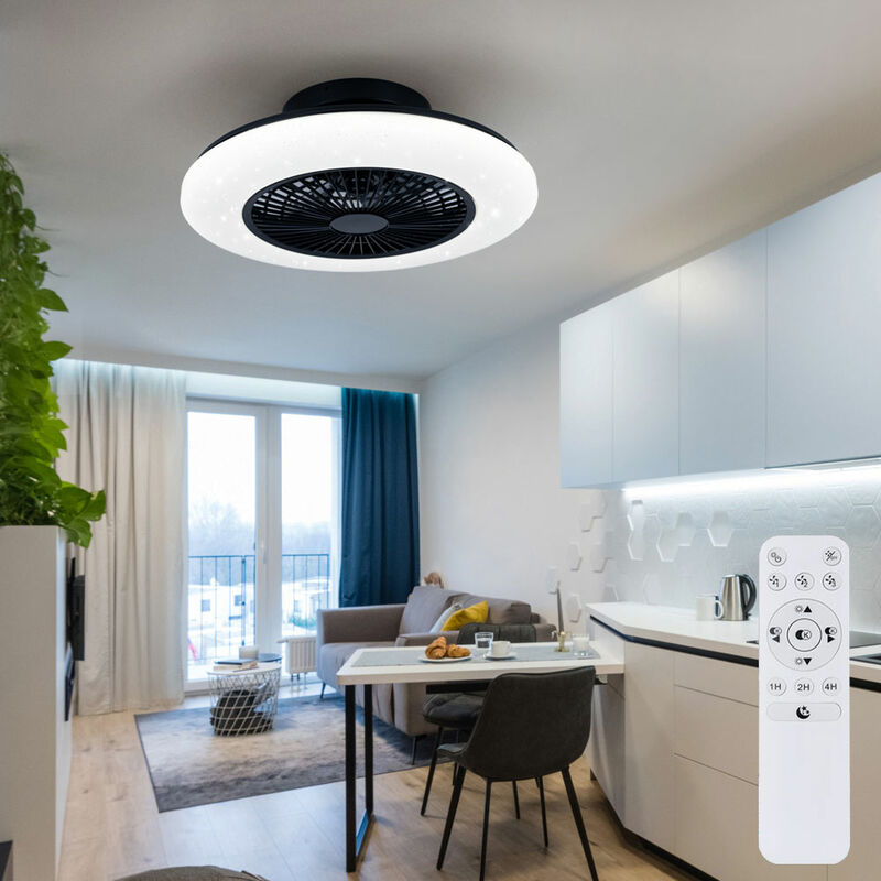 Image of Etc-shop - Ventilatore da soffitto con illuminazione e telecomando, plafoniera silenziosa con ventola ed effetto stella, timer luce notturna cct