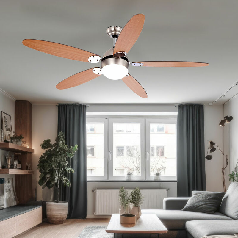 Image of Ventilatore da soffitto con illuminazione estate inverno ventilatore da soffitto con interruttore a strappo, pale reversibili marrone grafite 3