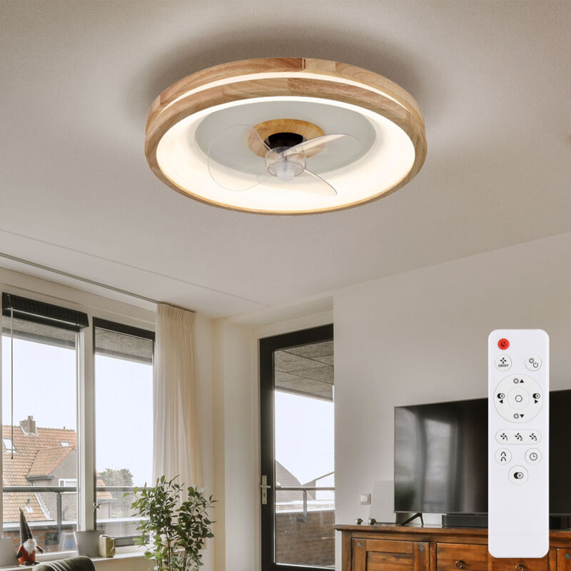 Image of Globo - Ventilatore da soffitto con illuminazione telecomando dimmerabile plafoniera camera da letto lampada in legno, avanti/indietro, 3 velocità,