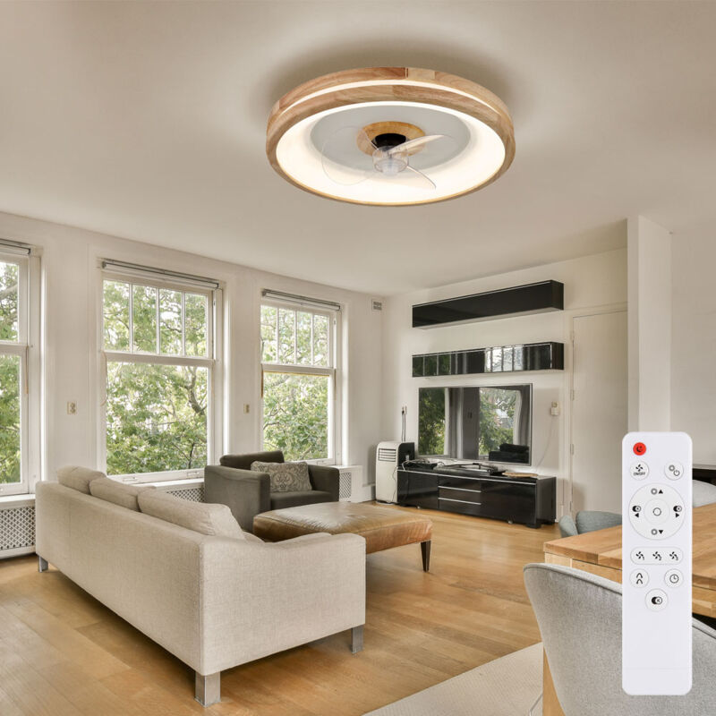 Image of Ventilatore da soffitto con illuminazione telecomando dimmerabile plafoniera camera da letto lampada in legno, avanti/indietro, 3 velocità, timer