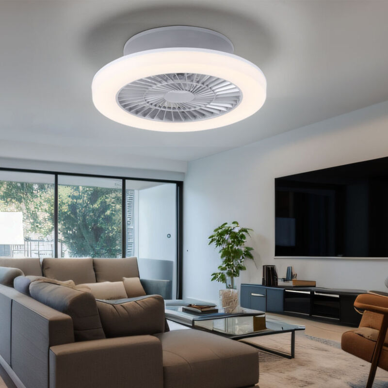 Image of Ventilatore da soffitto con illuminazione Ventilatore da soffitto a led mandata/ripresa lampada ventilatore da soggiorno, color acciaio bianco, 27W