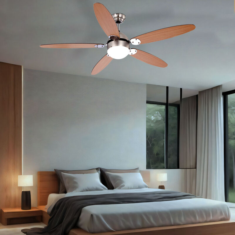 Image of Globo - Ventilatore da soffitto con illuminazione Ventilatore da soffitto con interruttore a tirante, estate inverno, pale reversibili marrone