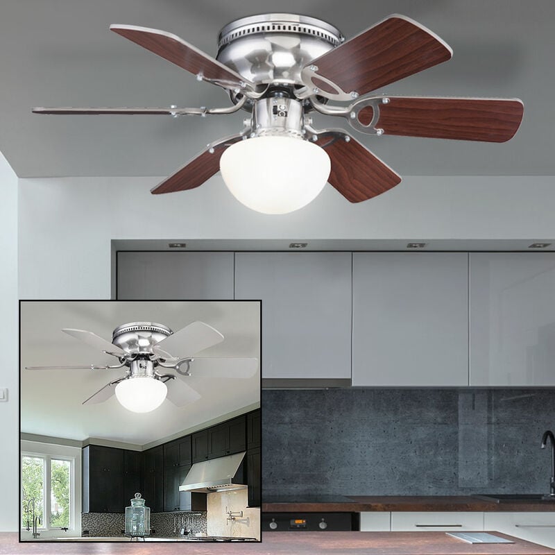 Image of Ventilatore da soffitto con illuminazione Ventilatore da soffitto con mandata e ritorno, pale reversibili, 3 livelli, 1 attacco E27, P 76 cm