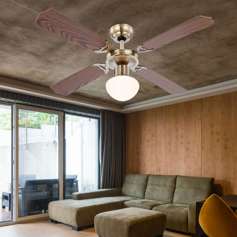 Image of Ventilatore da soffitto a led con interruttore a tirante lampada ventilatore soffitto 3 livelli ventilatore plafoniera, avanti-ritorno, maglia rovere