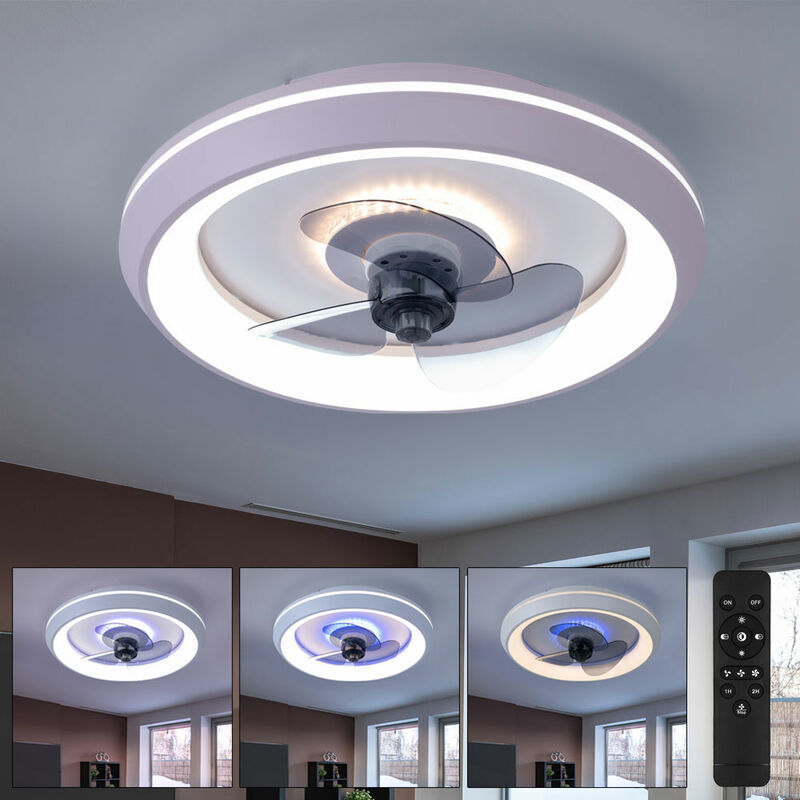 Image of Ventilatore da soffitto con lampade luminose con ventola ventilatore da soffitto con telecomando e LED decorativo in blu/bianco, timer CCT