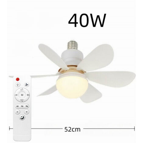 Ventilatore da soffitto con luce e telecomando, piccolo ventilatore da soffitto LED dimmerabile da 52 cm e 40 W con attacco E27, lampadario per ventilatore da soffitto per camera da letto, 6 pale