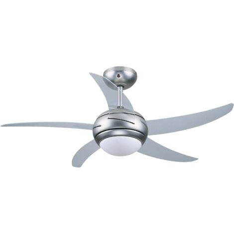 Ventilatore da soffitto con luce e telecomando Vinco 70911 silver con pala trasparente rotazione reversibile estate/inverno 3 velocità potenza max 65W