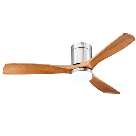 Ventilatore da soffitto con Luce LED Silenzioso,Haloyo®,6 velocità,3 pales,Motori DC,Argento + colore legno