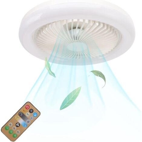 SJQKA Ventilatore da soffitto con luce, plafoniera, luminosità e temperatura del colore regolabili, 3 velocità della ventola, timer e modalità sleep, con telecomando Bianco