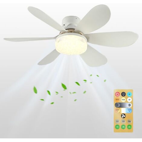Ventilatore da soffitto con luce, ventilatore da soffitto silenzioso da 52 cm con luce e telecomando, 6 pale, 3 velocità, 3 colori, ventilatore da soffitto con funzione timer
