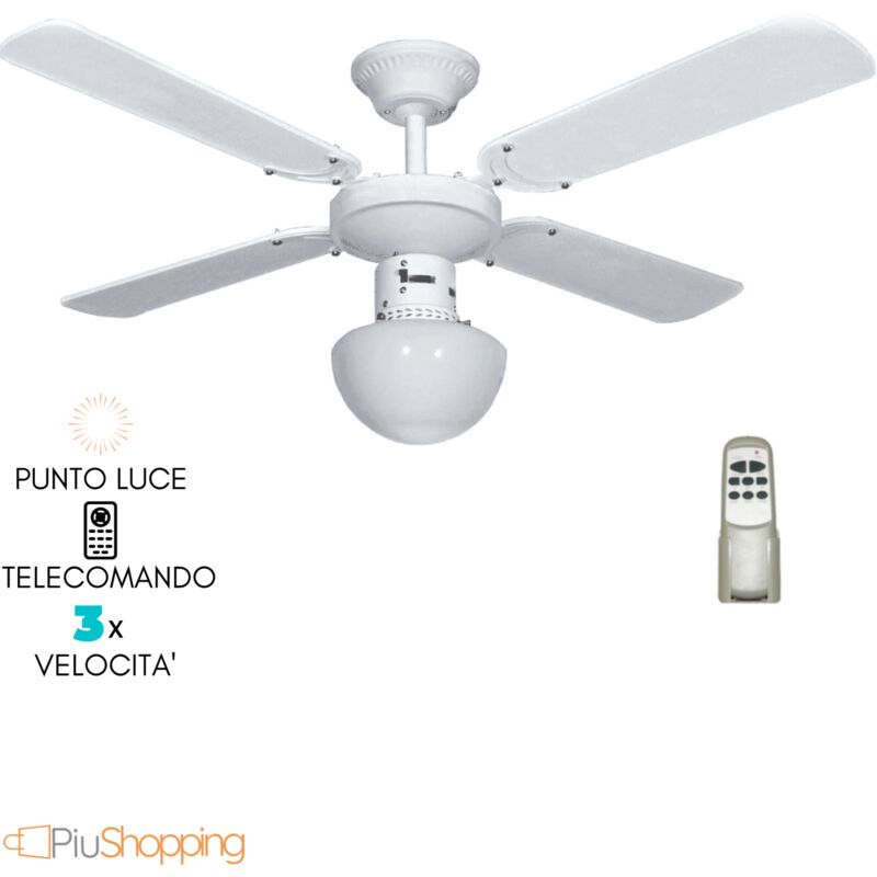 Image of Ventilatore da Soffitto con Telecomando 4 Pale con Lampada Luce - Bianco 120 cm