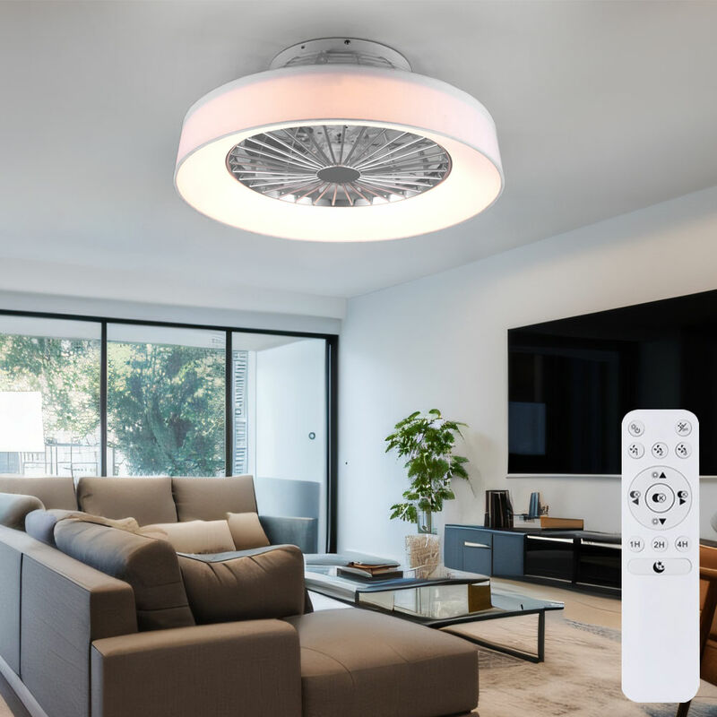 Image of Ventilatore da soffitto con telecomando per illuminazione, plafoniera bianca con ventilatore, timer luce notturna cct dimmerabile, 30 watt led 2200lm